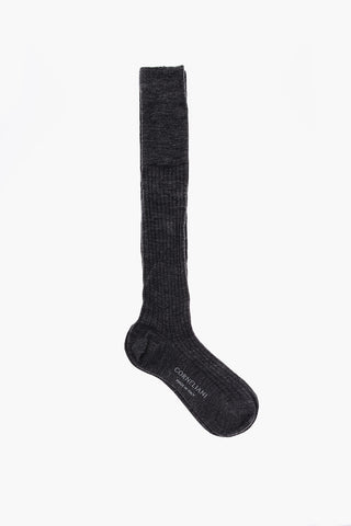Solid Color Ribbed Socks with Printed Logo