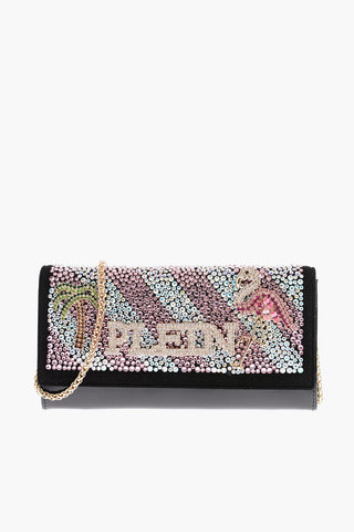 Patent Leather Wallet with Rhinestone Embellishment