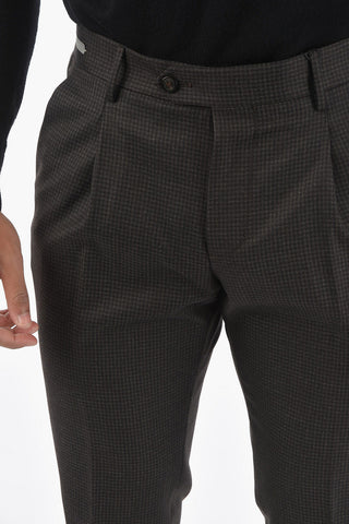 Pantaloni LIGHT in Lana Vergine Pied de Poule ad 1 Pince 