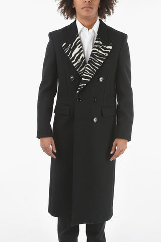 Wool-blend Double-breasted Coat with Peak Lapel in Zebra Motif