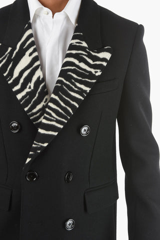 Cappotto Doppiopetto in Misto Lana con Revers a Lancia Zebrato
