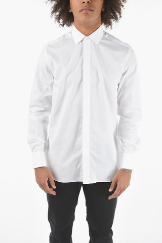 Camicia in Cotone Bird's Eye con Polsini Doppi alla Francese e Gemelli