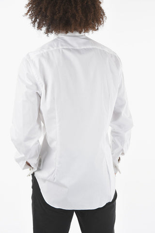 Camicia in Cotone Bird's Eye con Polsini Doppi alla Francese e Gemelli