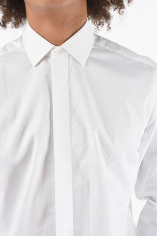Camicia in Cotone Bird's Eye con Polsini Doppi alla Francese e Gemelli