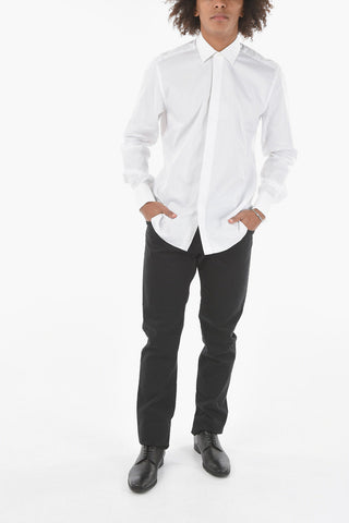 Camicia in Cotone Bird's Eye con Polsini Doppi alla Francese e Gemelli