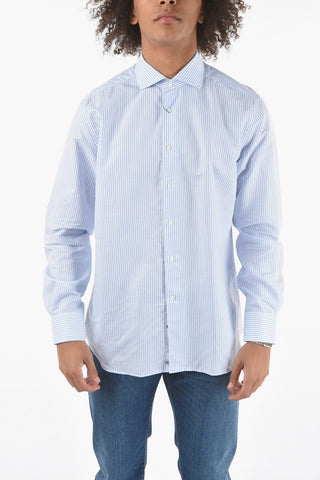 Camicia in Poplin di Cotone a Righe Awning con Collo Francese