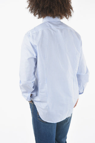 Camicia in Poplin di Cotone a Righe Awning con Collo Francese