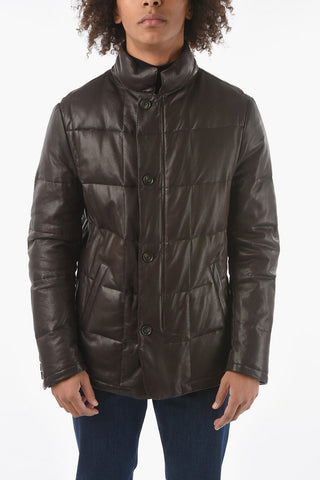 Giubbotto Imbottito in Pelle NAPPA STRONG con Zip e Bottoni