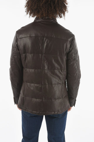 Giubbotto Imbottito in Pelle NAPPA STRONG con Zip e Bottoni