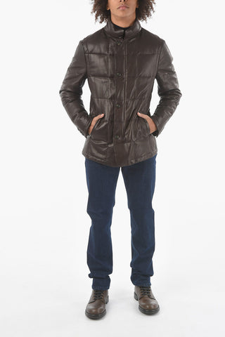 Giubbotto Imbottito in Pelle NAPPA STRONG con Zip e Bottoni