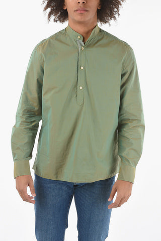 Camicia in Cotone Cangiante con Collo Coreano