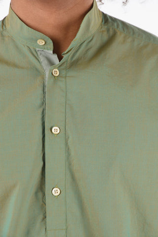 Camicia in Cotone Cangiante con Collo Coreano