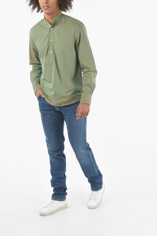Camicia in Cotone Cangiante con Collo Coreano