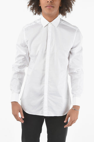 Camicia Slim Fit in Cotone Bird's Eye con Gemelli e Doppio Polsino Francese