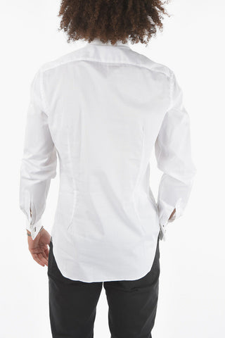 Camicia Slim Fit in Cotone Bird's Eye con Gemelli e Doppio Polsino Francese