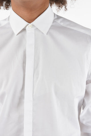 Camicia Slim Fit in Cotone Bird's Eye con Gemelli e Doppio Polsino Francese