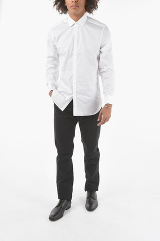 Camicia Slim Fit in Cotone Bird's Eye con Gemelli e Doppio Polsino Francese