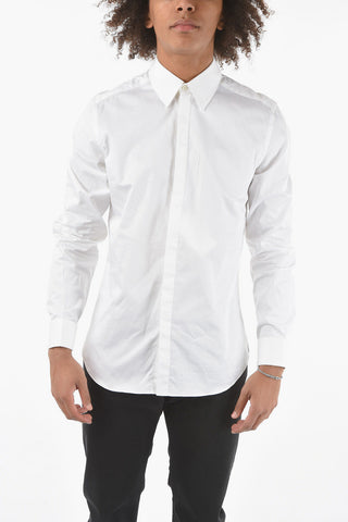 Camicia Slim Fit in Poplin di Cotone con Polsini doppi alla Francese