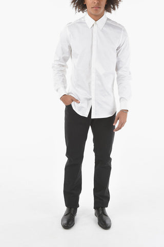 Camicia Slim Fit in Poplin di Cotone con Polsini doppi alla Francese