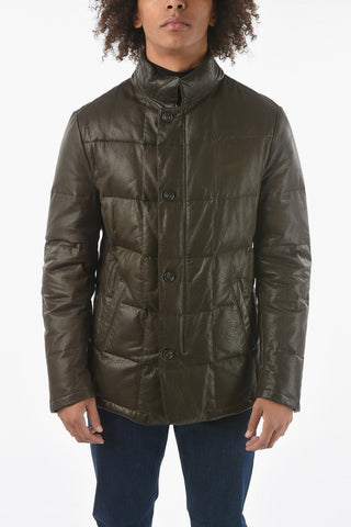 Giubbotto Imbottito in Pelle NAPPA STRONG con Zip e Bottoni