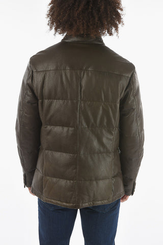 Giubbotto Imbottito in Pelle NAPPA STRONG con Zip e Bottoni