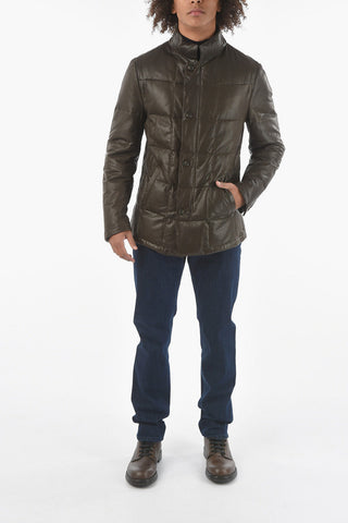 Giubbotto Imbottito in Pelle NAPPA STRONG con Zip e Bottoni