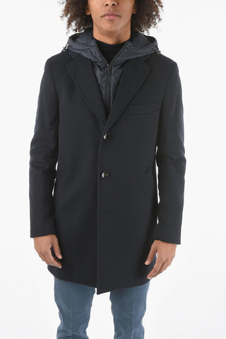 CC COLLECTION Removable Hood and Chester Piece Wool Blend Coat