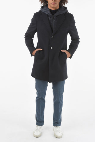 CC COLLECTION Removable Hood and Chester Piece Wool Blend Coat