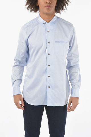 ID Camicia in Twill di Cotone con Taschino e Collo Semi-francese