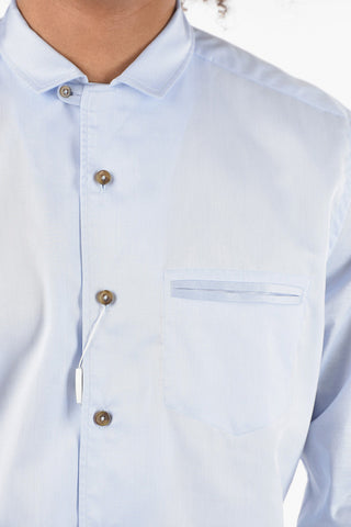 ID Camicia in Twill di Cotone con Taschino e Collo Semi-francese