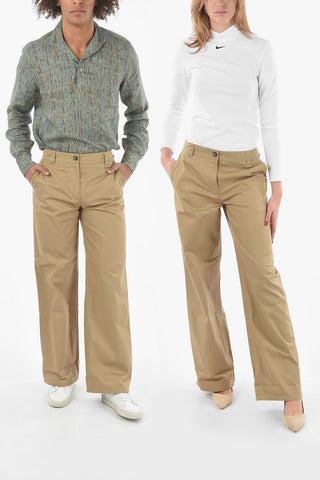 WHITE LINE Cotton-blend Flared Pants with Cuffed Ankles