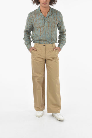 WHITE LINE Cotton-blend Flared Pants with Cuffed Ankles