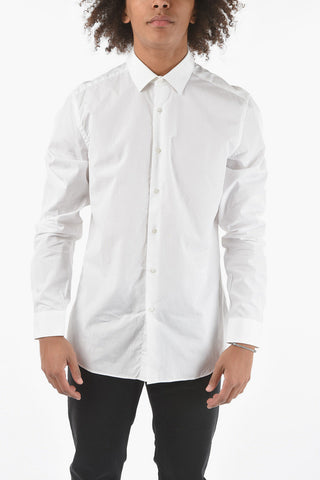 CC COLLECTION Camicia in Poplin di Cotone con Ricami Coleottero e Collo Italiano