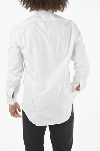 CC COLLECTION Camicia in Poplin di Cotone con Ricami Coleottero e Collo Italiano