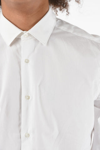 CC COLLECTION Camicia in Poplin di Cotone con Ricami Coleottero e Collo Italiano