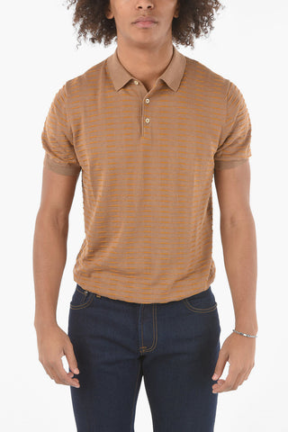 Polo 3 Bottoni in Misto Seta Jacquard