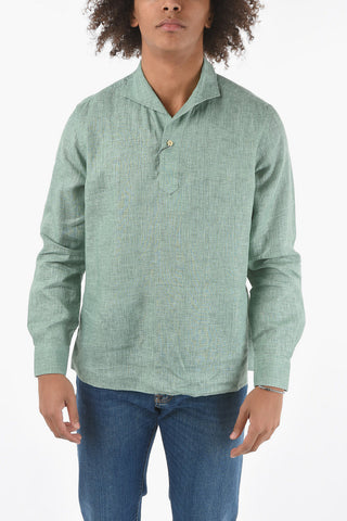 Flax Polo Shirt with Notch Collar