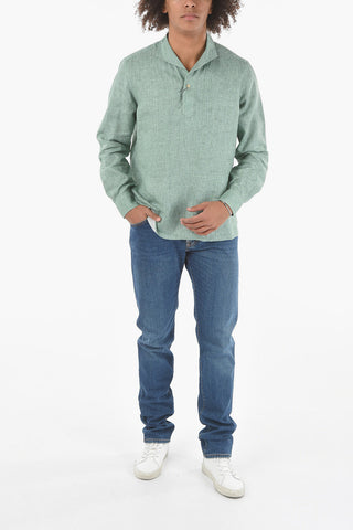 Flax Polo Shirt with Notch Collar