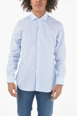 Poplin Cotton Shirt in Awning-stripe Motif with Standard Collar