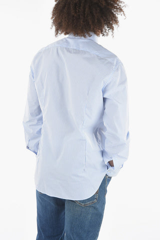 Poplin Cotton Shirt in Awning-stripe Motif with Standard Collar