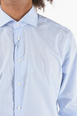 Poplin Cotton Shirt in Awning-stripe Motif with Standard Collar