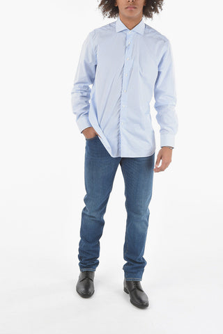 Poplin Cotton Shirt in Awning-stripe Motif with Standard Collar