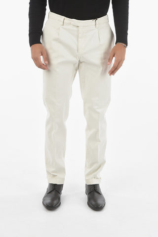 CC COLLECTION Single-pleated Stretch Cotton Chino Pants
