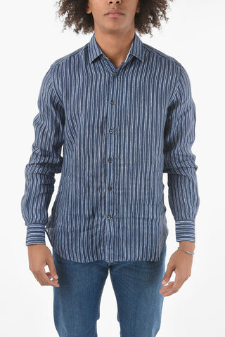 Camicia in Lino a Righe Unbalanced con Collo Italiano