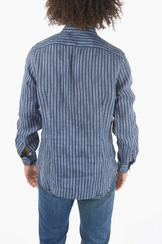 Camicia in Lino a Righe Unbalanced con Collo Italiano