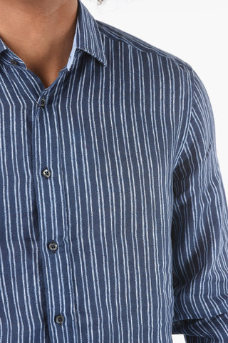 Camicia in Lino a Righe Unbalanced con Collo Italiano