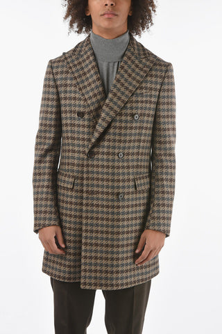 CC COLLECTION Double-breasted Houndstooth Wool and Cashmere Coat
