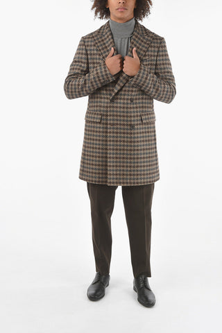 CC COLLECTION Double-breasted Houndstooth Wool and Cashmere Coat