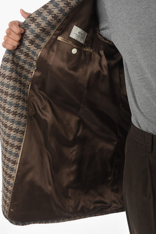 CC COLLECTION Double-breasted Houndstooth Wool and Cashmere Coat