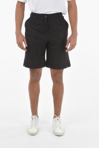 Virgin Wool Tailored Shorts with Fringed Hems